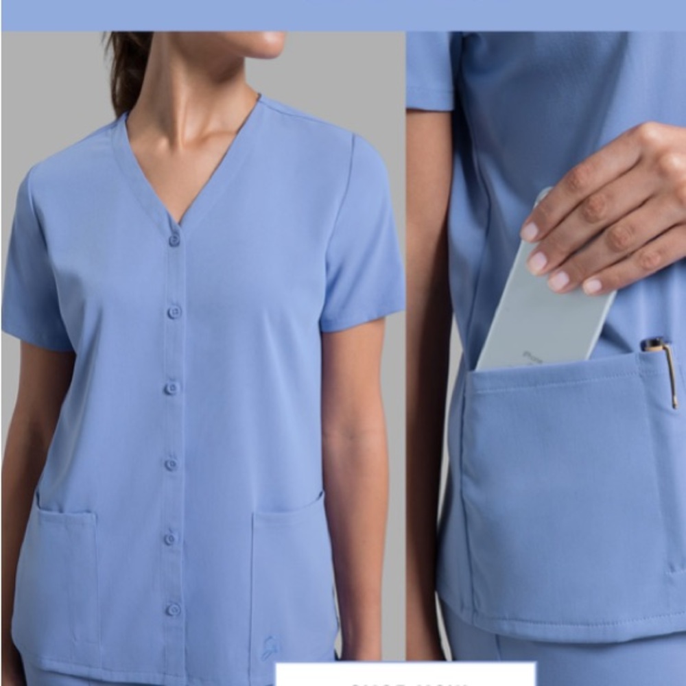 Jaanuu Button Front Top in Ceil Blue